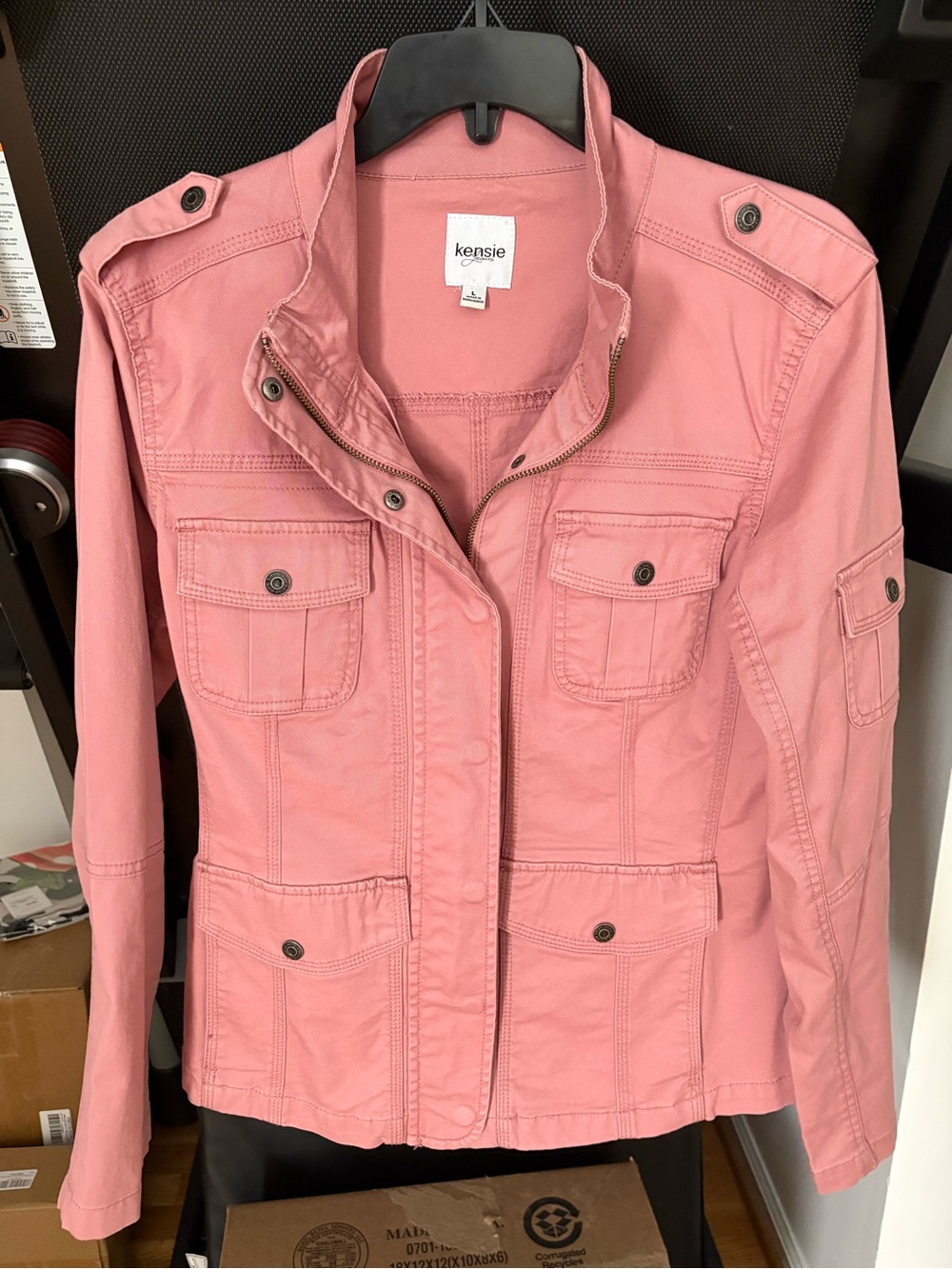 Kensie Rose Pink Utility Jacket with Buttoned Flap Pockets